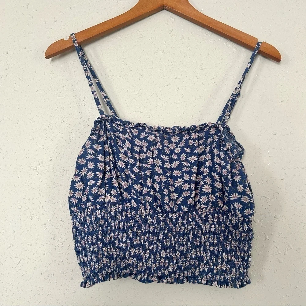 🦋 American Eagle Outfitters Blue Floral Spaghetti Strap Crop Top Medium